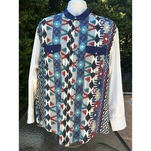 VTG Roughrider Circle T Western Shirt Mens Large Aztec Southwestern Colorful